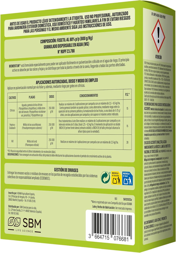 Vista parte trasera caja Fungicida Sistémico Momentum