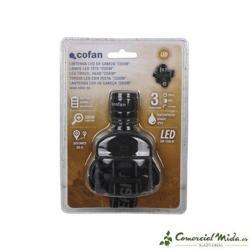 Linterna led de cabeza con zoom Cofan 3 funciones