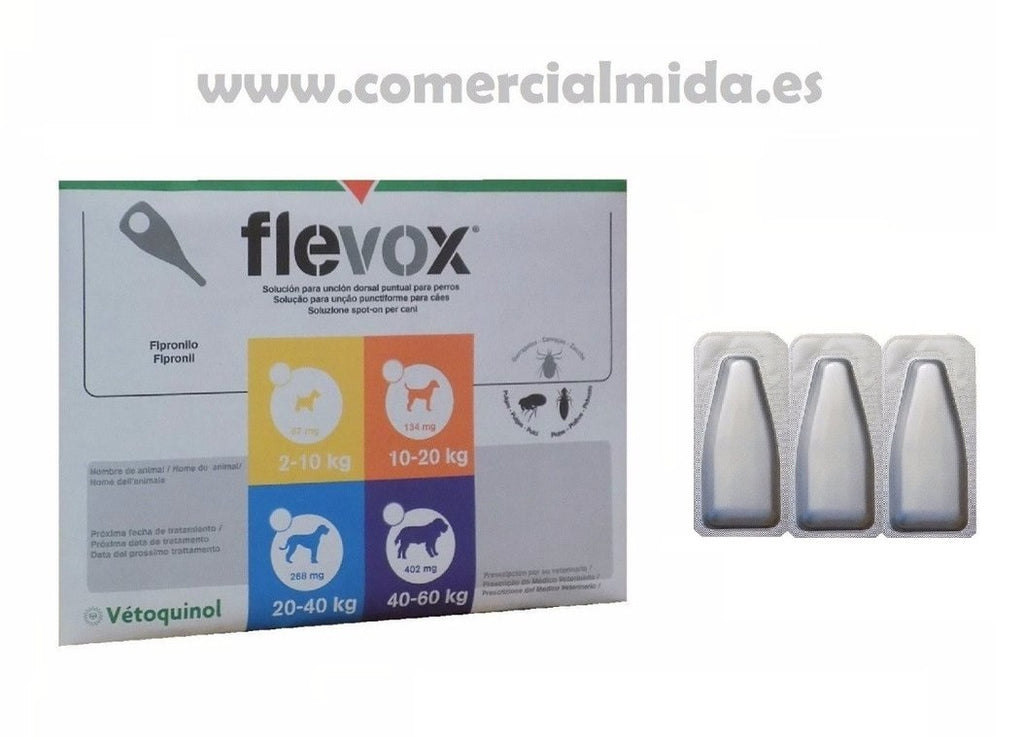 Caja 3 Pipetas FLEVOX para perros 40-60 Kg anti pulgas y garrapatas